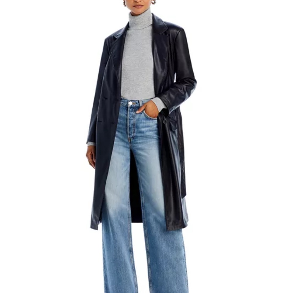 AG x EmRata Valentina classic Fit Belted Faux Leather Coat NWT size small
